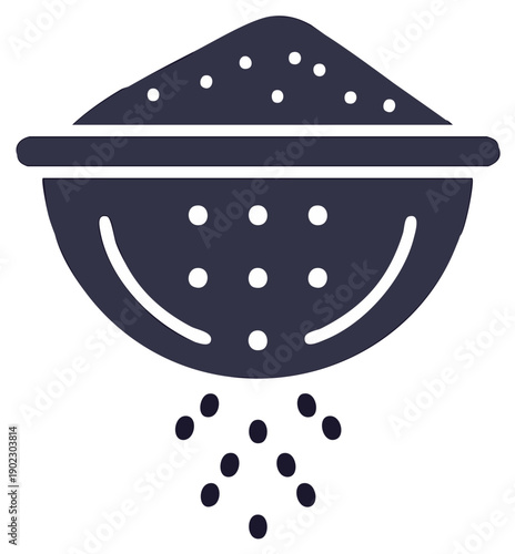 Illustration of sifting flour or powder through a sieve with falling particles