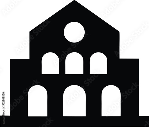art gallery building facade silhouette vector illustration on transparent background