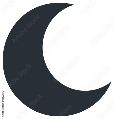 A waxing crescent moon vector illustration, a celestial object with a dark gray lunar shape, a graphic space element