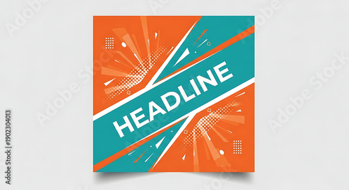A graphic design element featuring a bold headline on a vibrant orange background with teal accents and dynamic lines, representing a news or media headline in a modern style