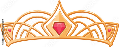 A gold and red crown with a diamond in the middle