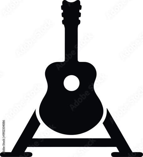 acoustic guitar on stand silhouette vector illustration on transparent background