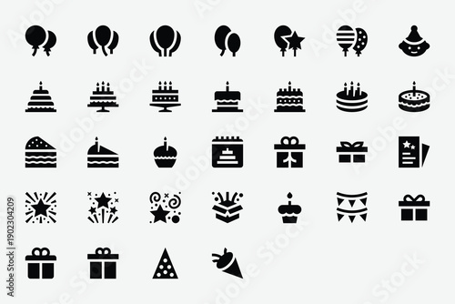 Birthday Party Solid Icon Set