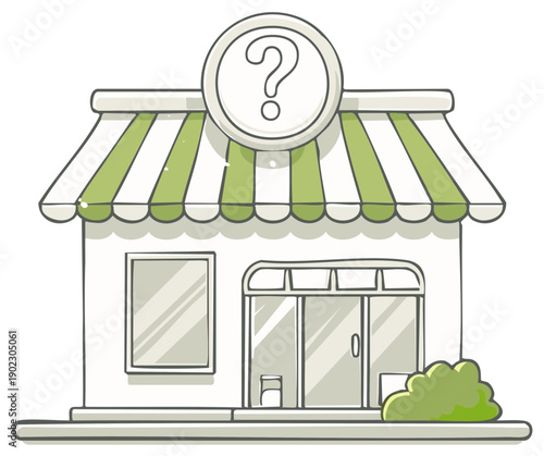 Uncertainty surrounding a small business storefront with a question mark symbol above the entrance