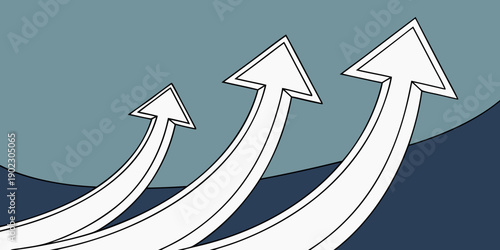 Three white arrows rising upward in a dynamic motion