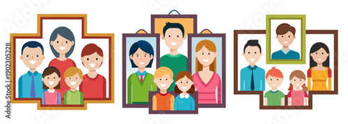 Cartoon family portrait gallery displayed on wall art