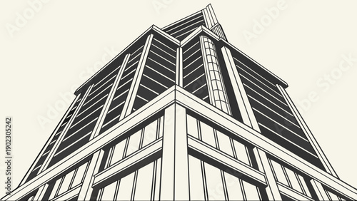 Modern skyscraper with sleek glass facade and sharp lines