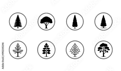 Luxury Tree Emblem Logo Set Minimal Circular Nature Badges Modern Vector Symbols Isolated on White