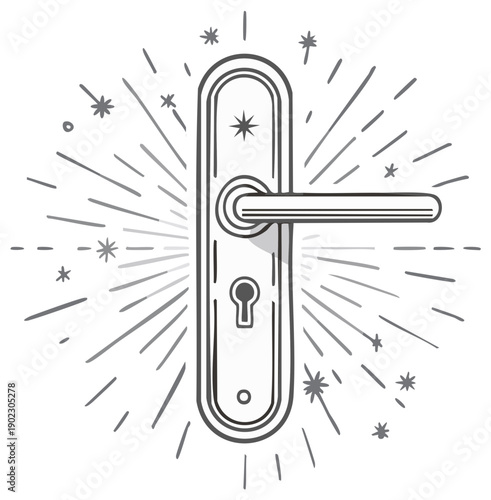Vintage door handle with radiating lines and stars symbol