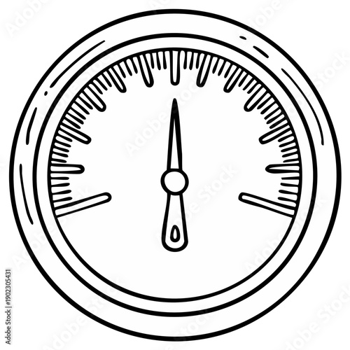 Hand drawn circular gauge meter with indicator needle and scale markings doodle illustration