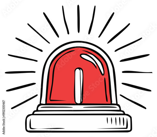 Hand drawn red flashing emergency siren light. Cartoon doodle illustration of an alarm or warning signal.