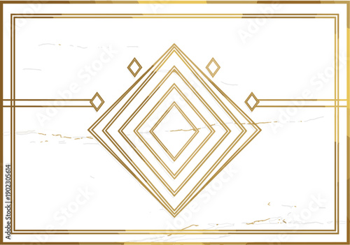 Luxury White Marble Background with Elegant Golden Geometric Diamond Frame and Gold Foil Texture for Premium Wedding Invitation Stationery and Modern Minimalist Design Vector Illustration