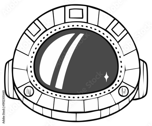 Stylized astronaut helmet with reflective visor and outer helmet details