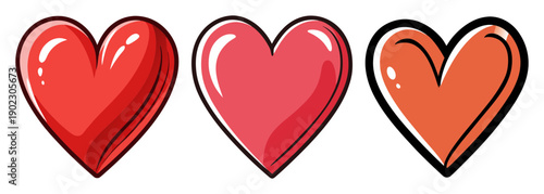 Three red hearts various shades digital art design element