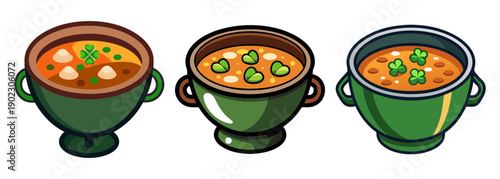 Three hearty bowls of irish stew isolated graphic element