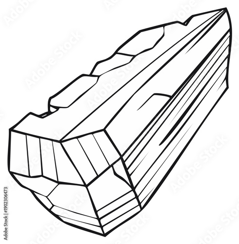Detailed Outline of a Broken Off Piece of Rock or Stone, Showing Crystal Structure and Geological Fractures