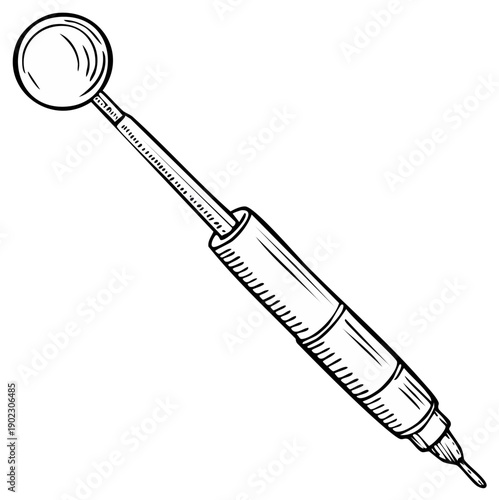 Stylized illustration of an endodontic mouth mirror, dental instrument for examination and hygiene