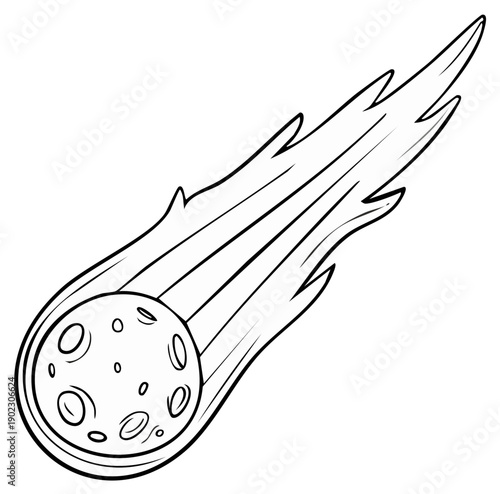 Cartoon illustration of a meteor or asteroid with a fiery trail