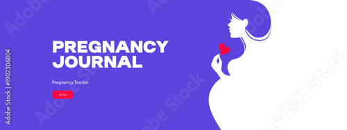 Beautiful pregnant woman silhouette. Pregnancy journal. Baby tracker. Motherhood planner. Mother's day card. Vector illustration