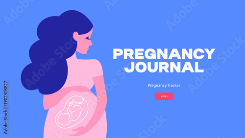 Beautiful pregnant woman silhouette. Pregnancy journal. Baby tracker. Motherhood planner. Mother's day card. Vector illustration
