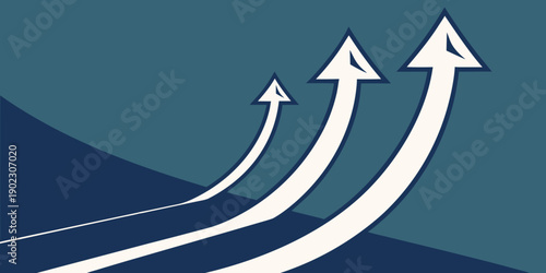 Three white arrows rising upward in a dynamic growth pattern