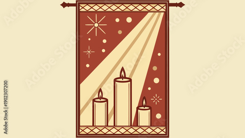 Warm candlelight shining through starry night window