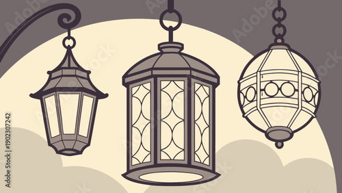 Hanging lanterns in vintage style with intricate designs