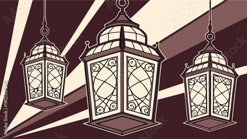 Elegant hanging lanterns in vintage style with decorative metalwork