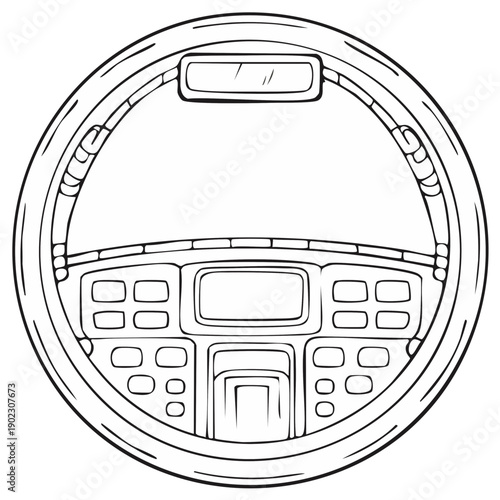 Black and white illustration of a car steering wheel