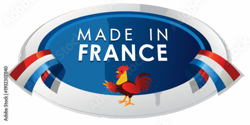 Made in france emblem featuring a gallic rooster and french flag colors
