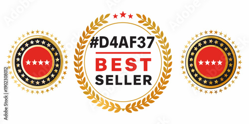 A vibrant best seller badge with a red circular design and golden laurel wreath