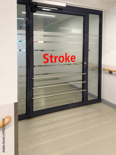 Entrance door to a stroke department in a hospital.