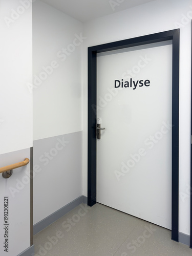 Entrance door to a dialysis department in a hospital.