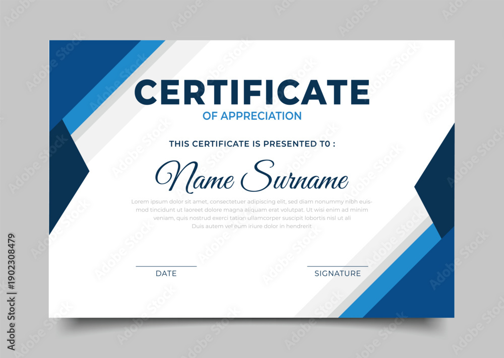 Obraz premium elegant blue Certificate of appreciation template geometric template design