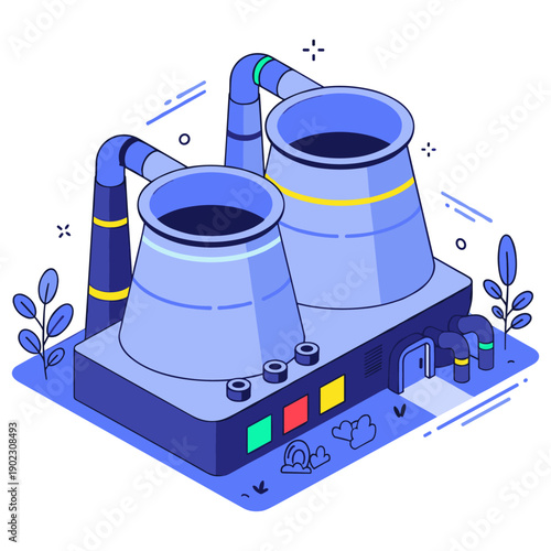 Wallpaper Mural Isometric illustration of industrial cooling towers with colorful pipes. No editable stroke Torontodigital.ca