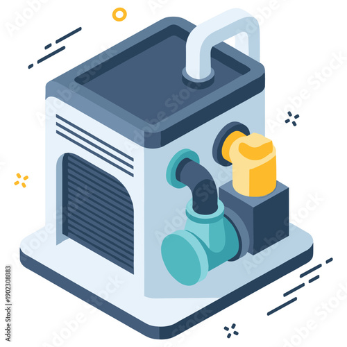 Isometric industrial air pump with control valves and pipes