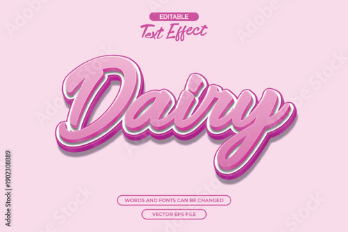 Dairy editable text effect with 3d pink text style