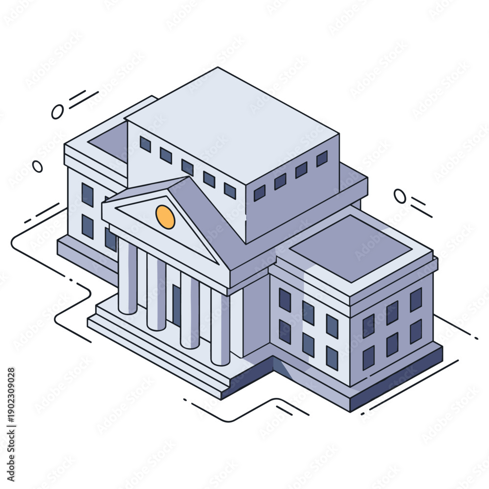 Naklejka premium Isometric illustration of a government building with classical architecture and columns