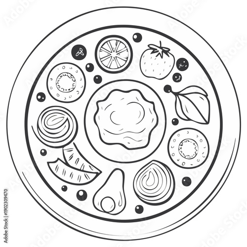 Healthy vegan breakfast bowl illustration sketch