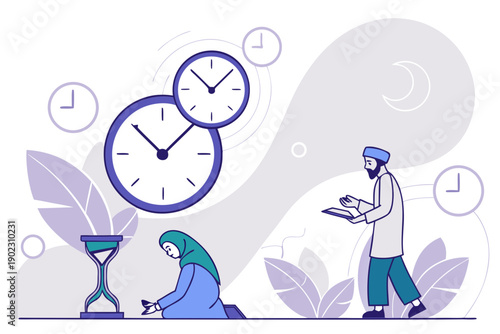 A person contemplating the passage of time with various timekeeping devices isolated on transparent background, isolated on white background, Vector