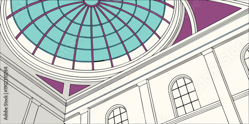 Stunning architectural dome with vibrant teal and purple details