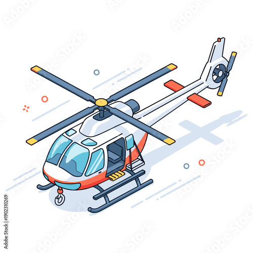 Cartoon helicopter in flight with detailed outline and colorful design. No editable stroke