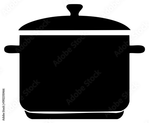 Silhouette illustration of a black cooking pot with lid, kitchenware concept