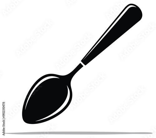 Simple black silhouette of a spoon with a subtle shadow on a white background