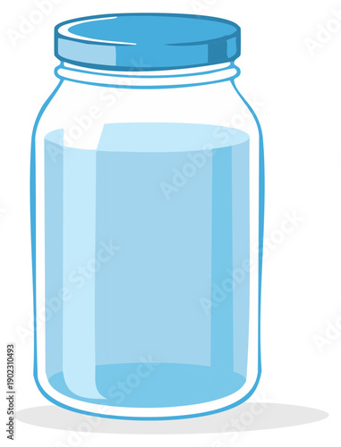 Cartoon illustration of a glass jar filled with water. Clean drinking water concept.