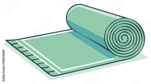 Rolled up green yoga mat, ready for a fitness session or workout.