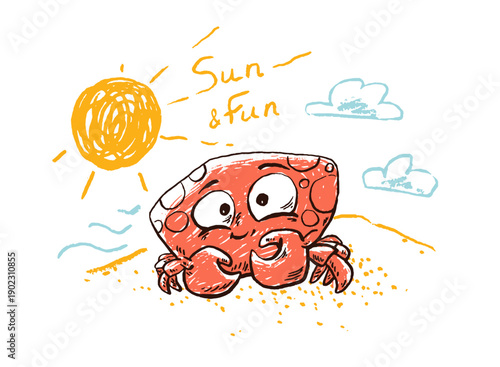 Cute playful crab on sunny beach