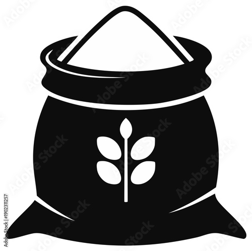 Classic flour sack icon with wheat plant graphic representing farm fresh grain harvest