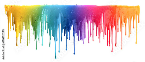 Rainbow Paint Dripping Downwards, Abstract Colorful Border