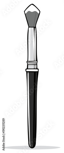Makeup Brush Illustration for Applying Eyeshadow or Concealer with Black Handle and Silver Accents for Beauty Products